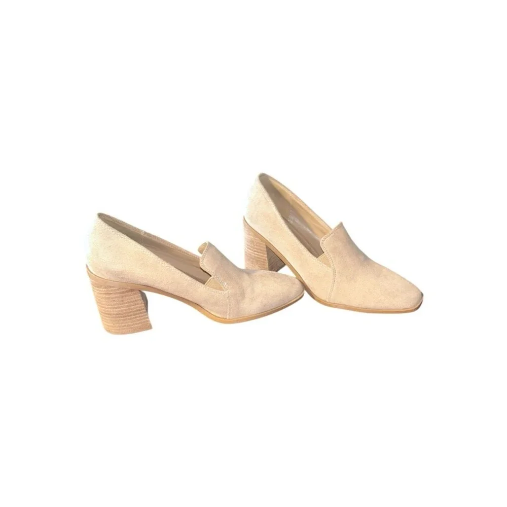 Joie Women’s 7.5 Wevenly Tan Beige Suede Leather Slip On Stretch Block Heel